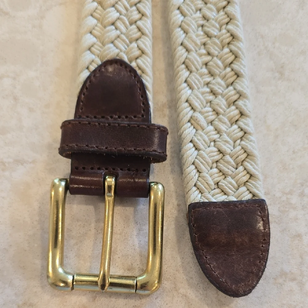Liz Claiborne Cotton Woven Belt Brown Trim and Gold Buckle 100% Cotton - Picture 2 of 5